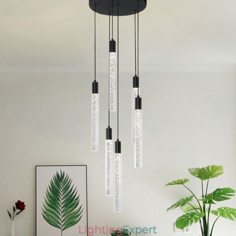 Pendant Light Black Crystal Column Cluster Ceiling Light