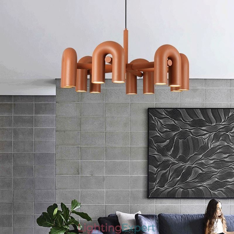 Pendant Light Round Wrought Iron U shaped Ceiling Light 90° Rotating Shade