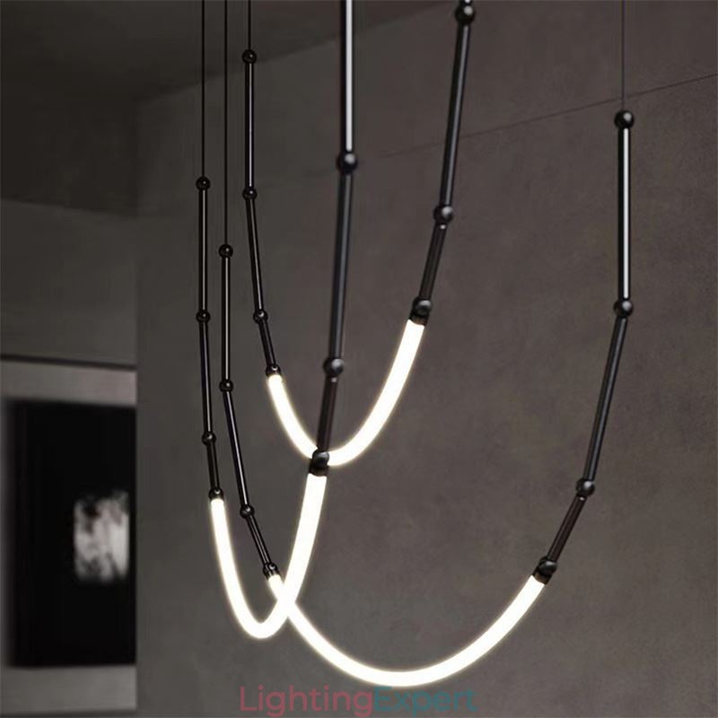 Pendant Light Creative Line Bamboo Ceiling Light Black Gold