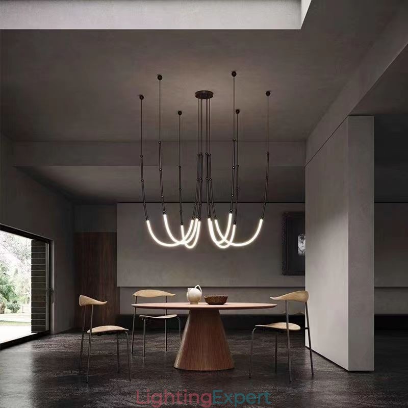 Ceiling Light Creative Line Bamboo Hanging Light Black Gold