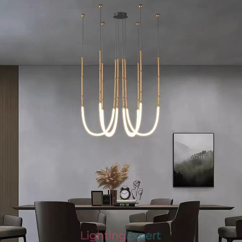 Ceiling Light Creative Line Bamboo Hanging Light Black Gold
