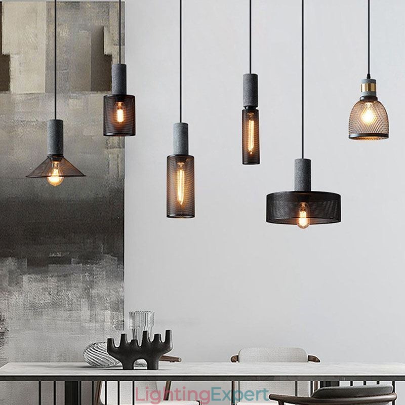 Black Pendant Light Cement Grid Light Country Retro Ceiling Light
