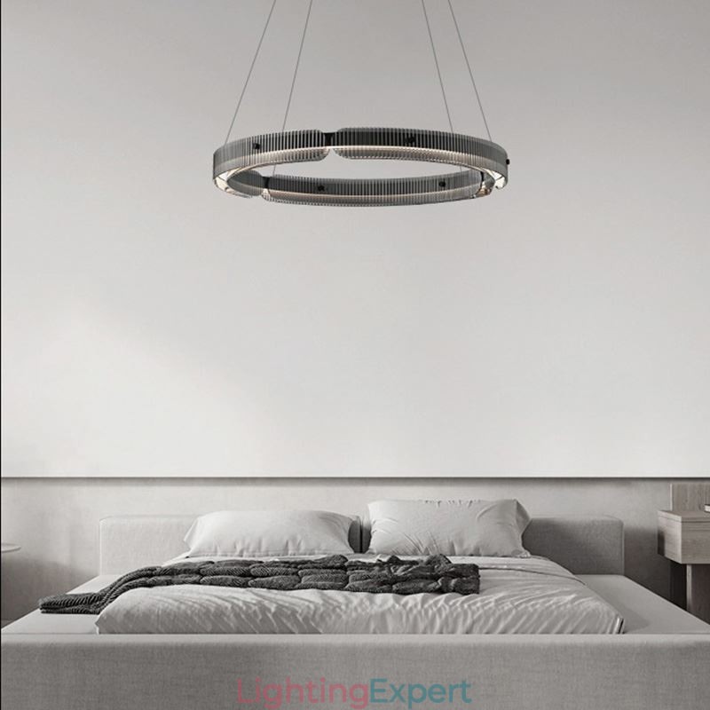 Circle Pendant Light 60 80CM Glass Ceiling Light Stepless Dimmable With Remote Control