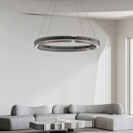 Circle Pendant Light 60 80CM Glass Ceiling Light Stepless Dimmable With Remote Control