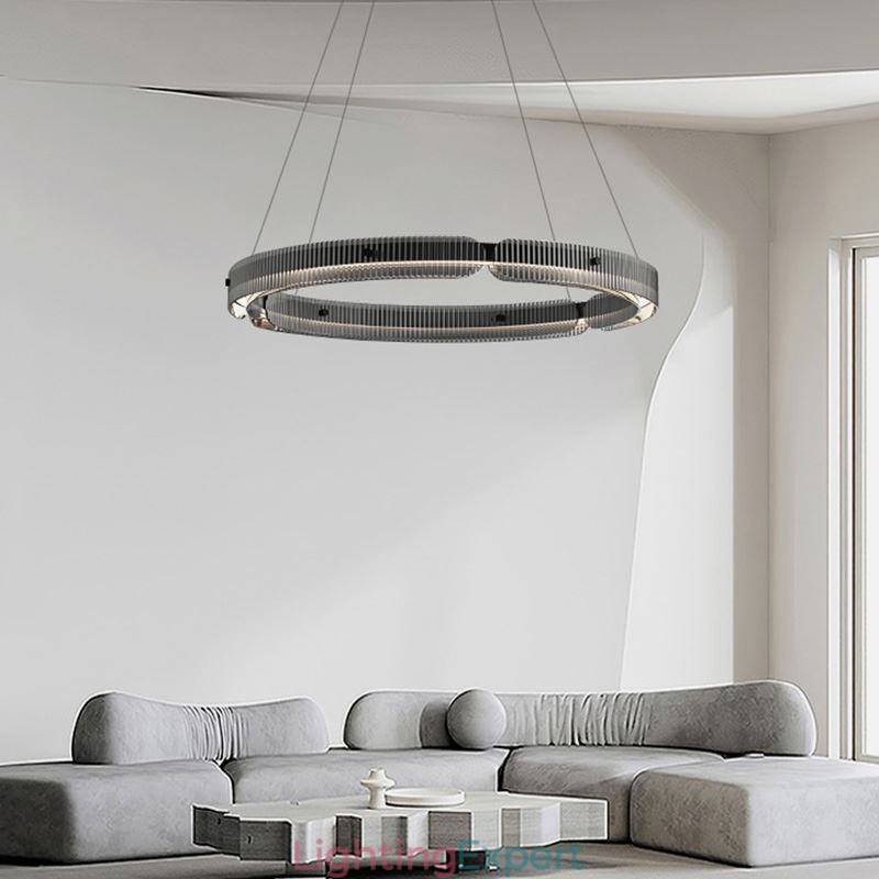 Circle Pendant Light 60 80CM Glass Ceiling Light Stepless Dimmable With Remote Control