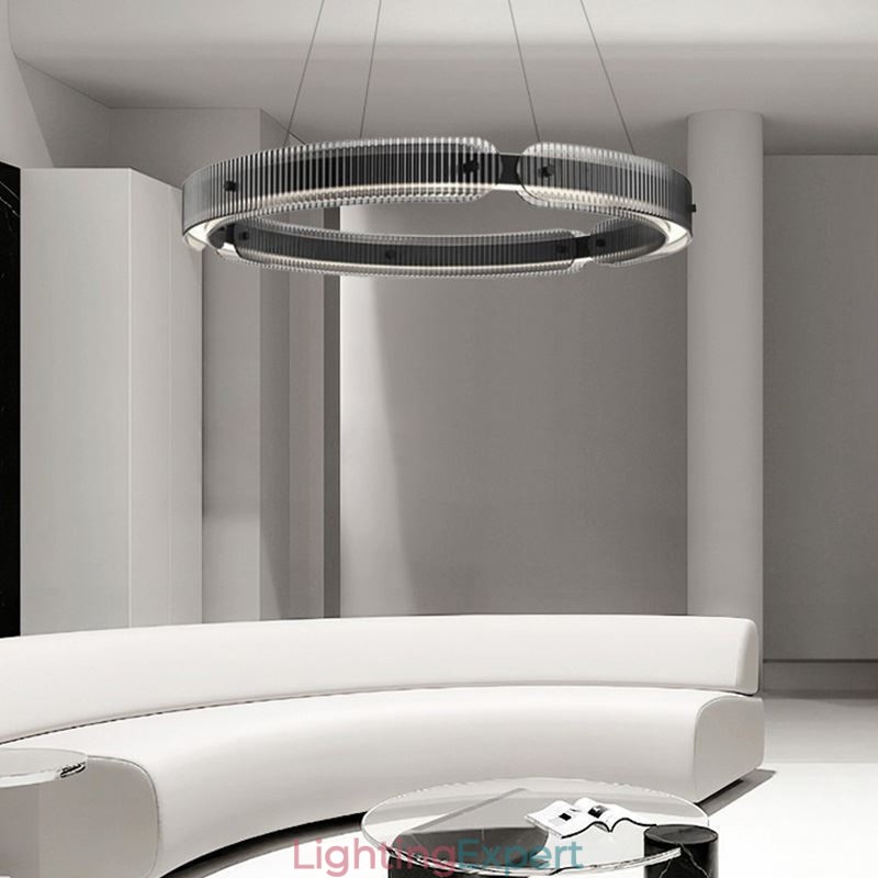 Circle Pendant Light 60 80CM Glass Ceiling Light Stepless Dimmable With Remote Control