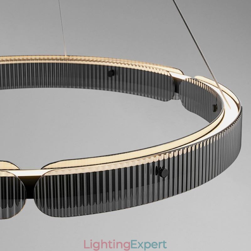 Circle Pendant Light 60 80CM Glass Ceiling Light Stepless Dimmable With Remote Control