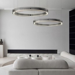 Pendant Light 60+80CM Double Circle Glass Ceiling Light Stepless Dimmable With Remote Control
