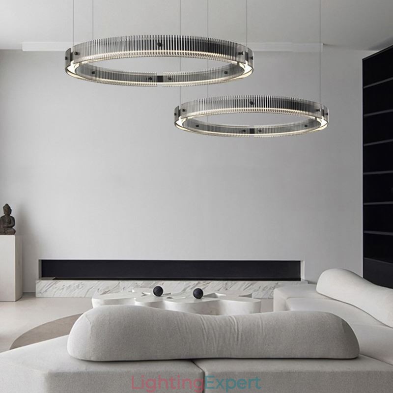 Pendant Light 60+80CM Double Circle Glass Ceiling Light Stepless Dimmable With Remote Control