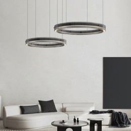 Pendant Light 60+80CM Double Circle Glass Ceiling Light Stepless Dimmable With Remote Control