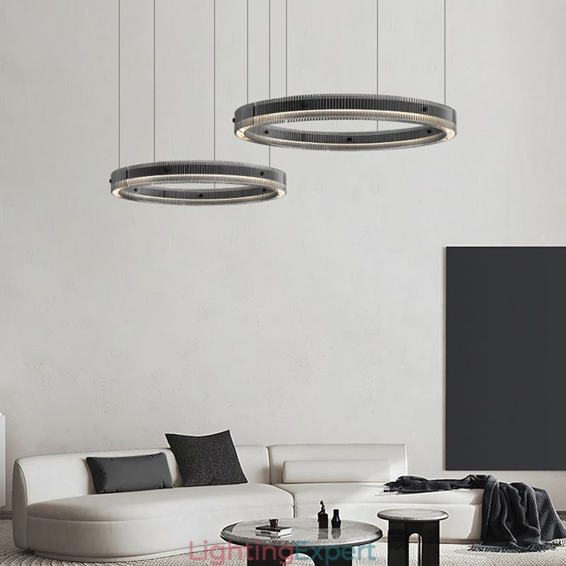 Pendant Light 60+80CM Double Circle Glass Ceiling Light Stepless Dimmable With Remote Control