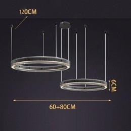 Pendant Light 60+80CM Double Circle Glass Ceiling Light Stepless Dimmable With Remote Control