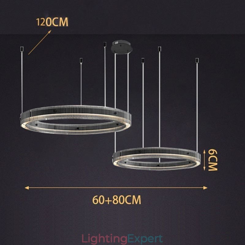 Pendant Light 60+80CM Double Circle Glass Ceiling Light Stepless Dimmable With Remote Control