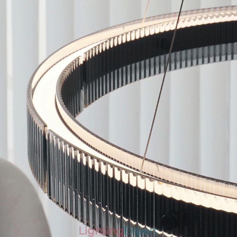 Pendant Light 60+80CM Double Circle Glass Ceiling Light Stepless Dimmable With Remote Control