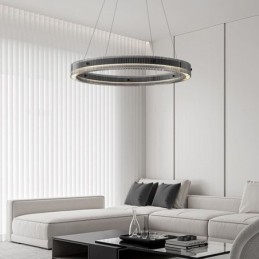 Glass Pendant Light 60 80CM Circle Ceiling Light Stepless Dimmable With Remote Control