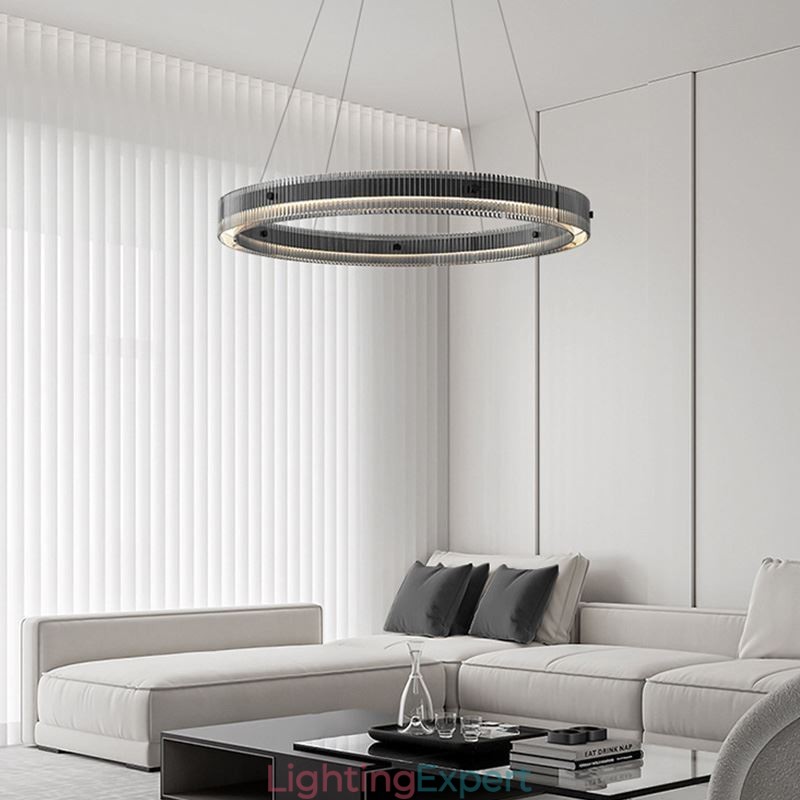 Glass Pendant Light 60 80CM Circle Ceiling Light Stepless Dimmable With Remote Control