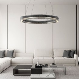 Glass Pendant Light 60 80CM Circle Ceiling Light Stepless Dimmable With Remote Control