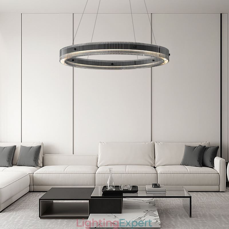 Glass Pendant Light 60 80CM Circle Ceiling Light Stepless Dimmable With Remote Control
