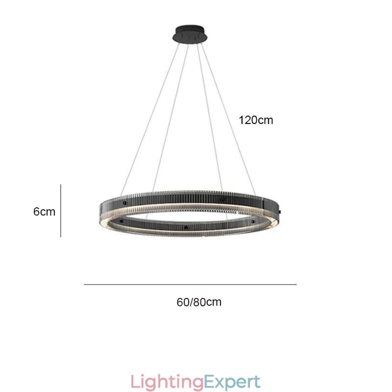 Glass Pendant Light 60 80CM Circle Ceiling Light Stepless Dimmable With Remote Control