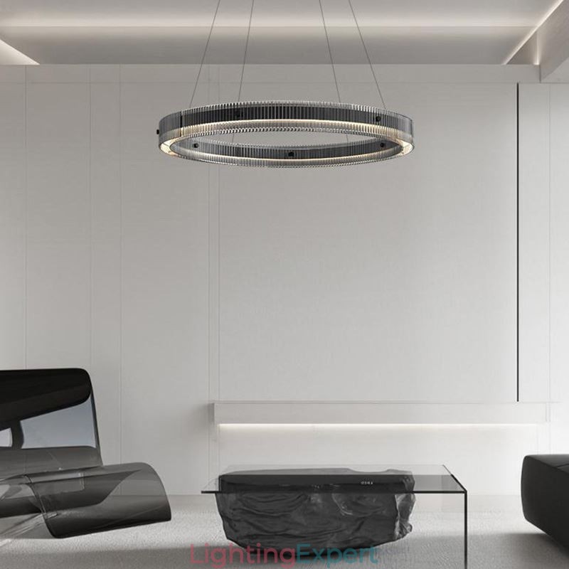 Glass Pendant Light 60 80CM Circle Ceiling Light Stepless Dimmable With Remote Control