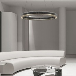 Glass Pendant Light 60 80CM Circle Ceiling Light Stepless Dimmable With Remote Control