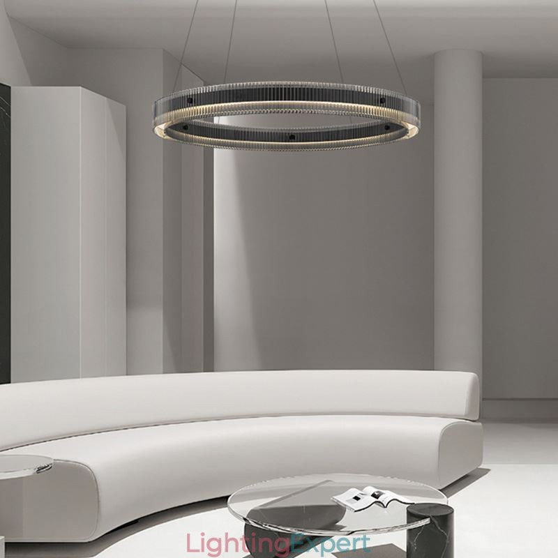 Glass Pendant Light 60 80CM Circle Ceiling Light Stepless Dimmable With Remote Control