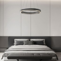 Glass Pendant Light 60 80CM Circle Ceiling Light Stepless Dimmable With Remote Control