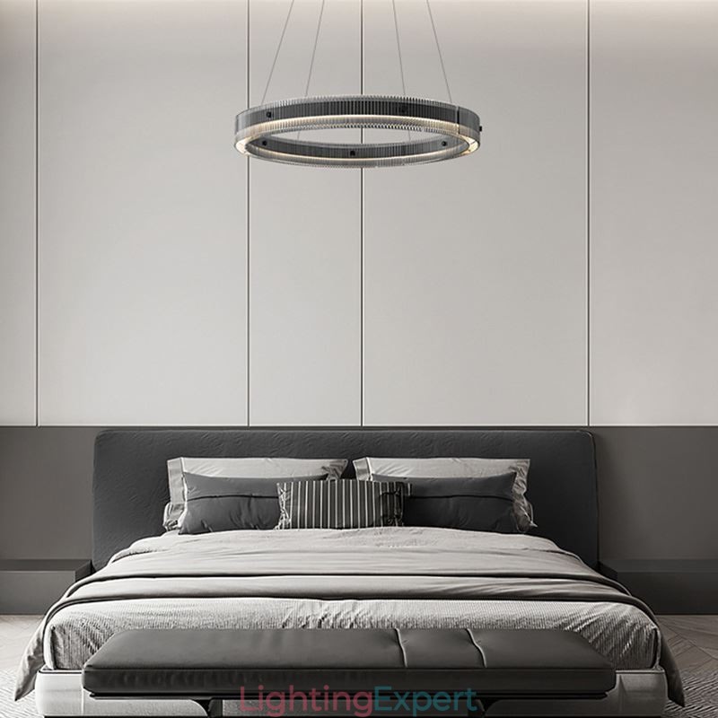 Glass Pendant Light 60 80CM Circle Ceiling Light Stepless Dimmable With Remote Control