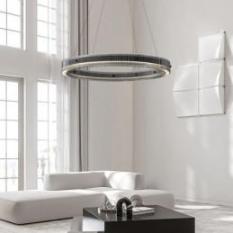 Glass Pendant Light 60 80CM Circle Ceiling Light Stepless Dimmable With Remote Control