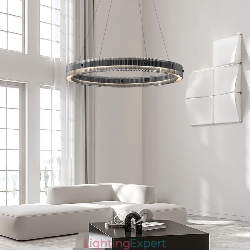 Glass Pendant Light 60 80CM Circle Ceiling Light Stepless Dimmable With Remote Control