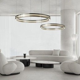 Glass Ceiling Light 60+80CM Circle Decoration Double Circle Pendant Light Trichromatic Dimming