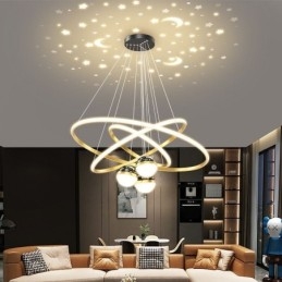 Simple Pendant Light Wrought Iron Silicone Three Circle Ring Ceiling Light
