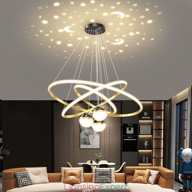 Simple Pendant Light Wrought Iron Silicone Three Circle Ring Ceiling Light