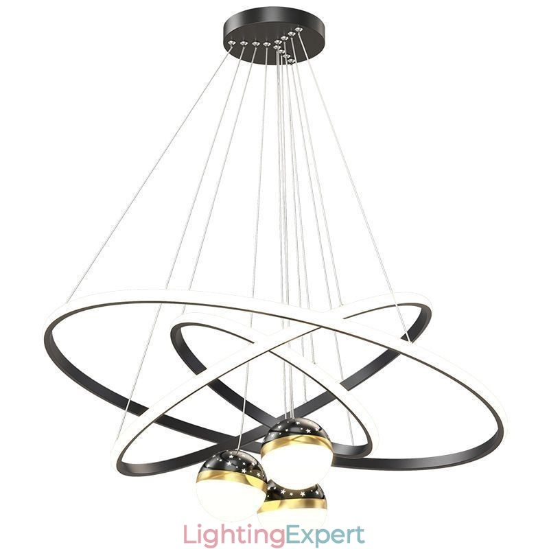 Simple Pendant Light Wrought Iron Silicone Three Circle Ring Ceiling Light