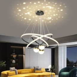 Simple Pendant Light Wrought Iron Silicone Three Circle Ring Ceiling Light