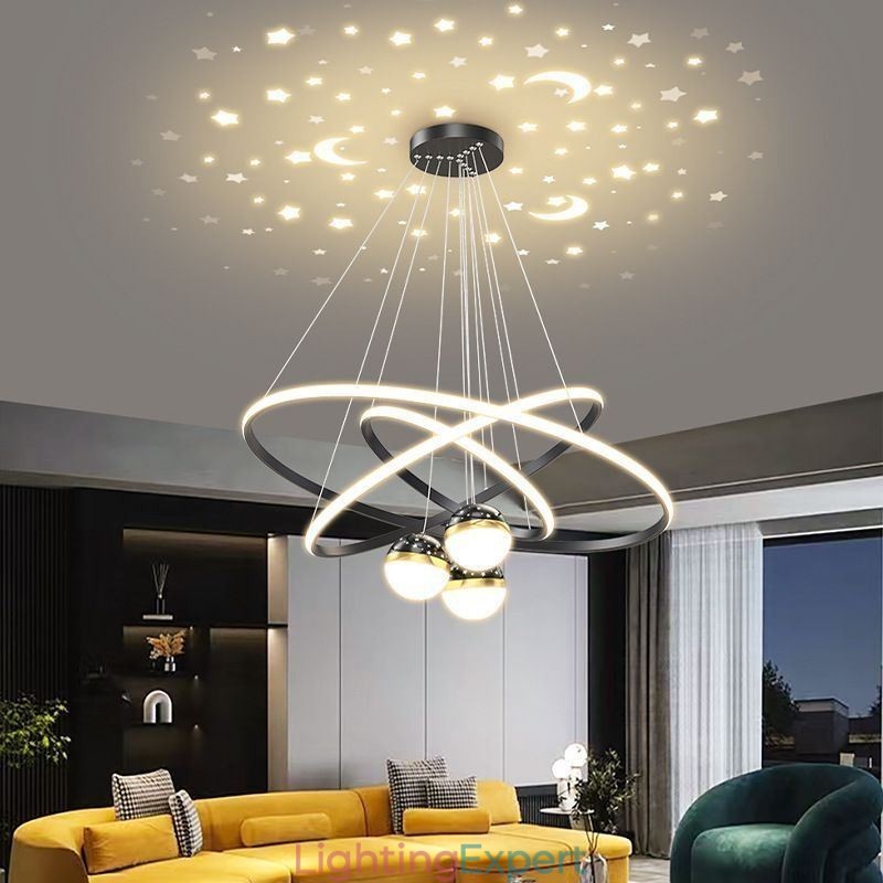 Simple Pendant Light Wrought Iron Silicone Three Circle Ring Ceiling Light