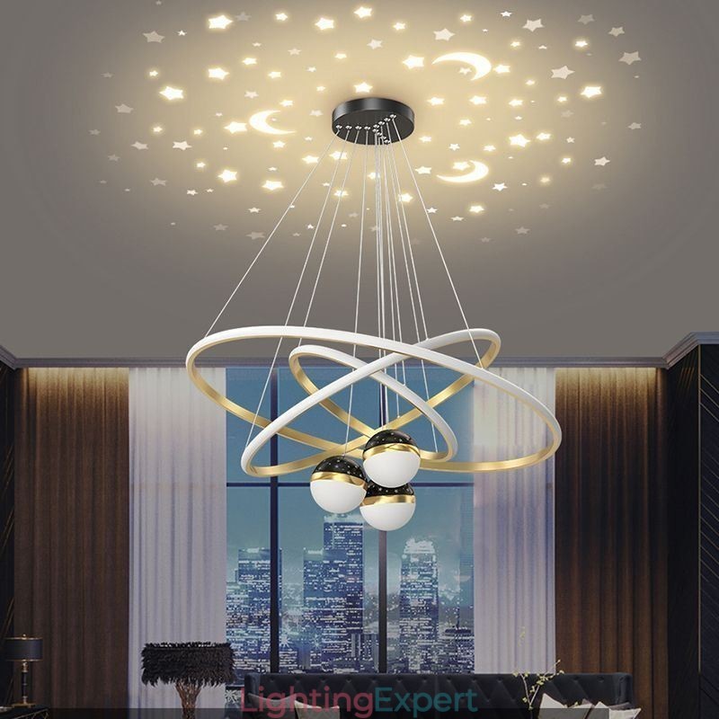 Simple Pendant Light Wrought Iron Silicone Three Circle Ring Ceiling Light