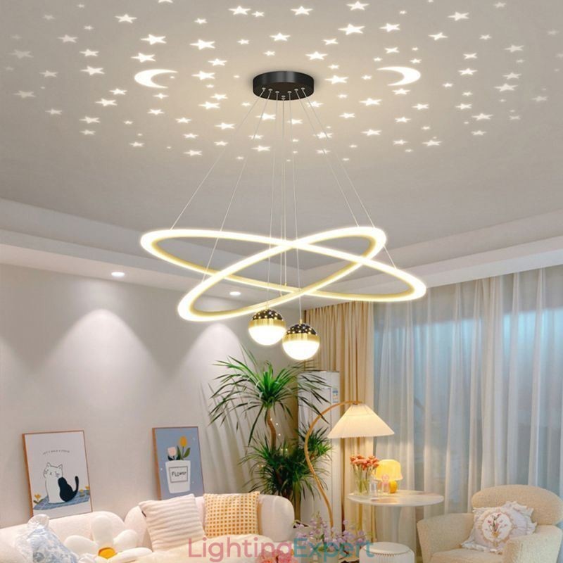 Pendant Light Wrought Iron Acrylic Starry Sky Ring Ceiling Light