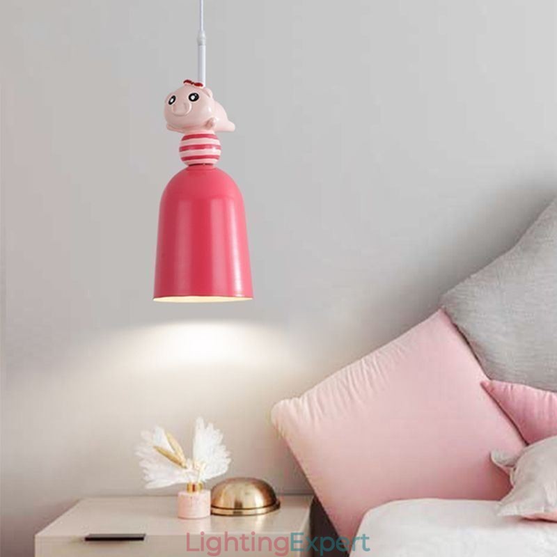 Modern Pendant Light Wrought Iron Pink Resin Piggy Ceiling Light