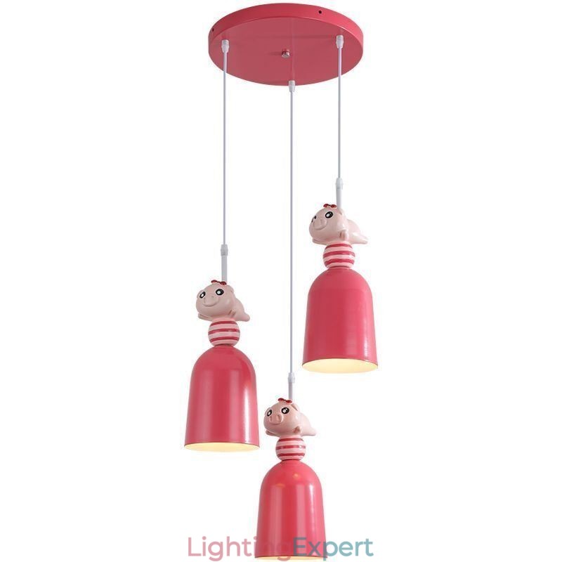 Modern Pendant Light Wrought Iron Pink Resin Piggy Ceiling Light
