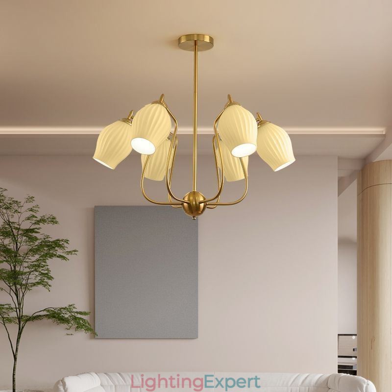 Nordic Pendant Light Creative Wrought Iron Copper Natural Color Stamen Ceiling Light