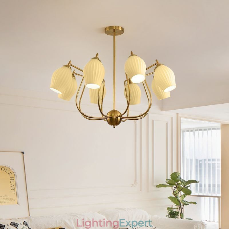 Nordic Pendant Light Creative Wrought Iron Copper Natural Color Stamen Ceiling Light