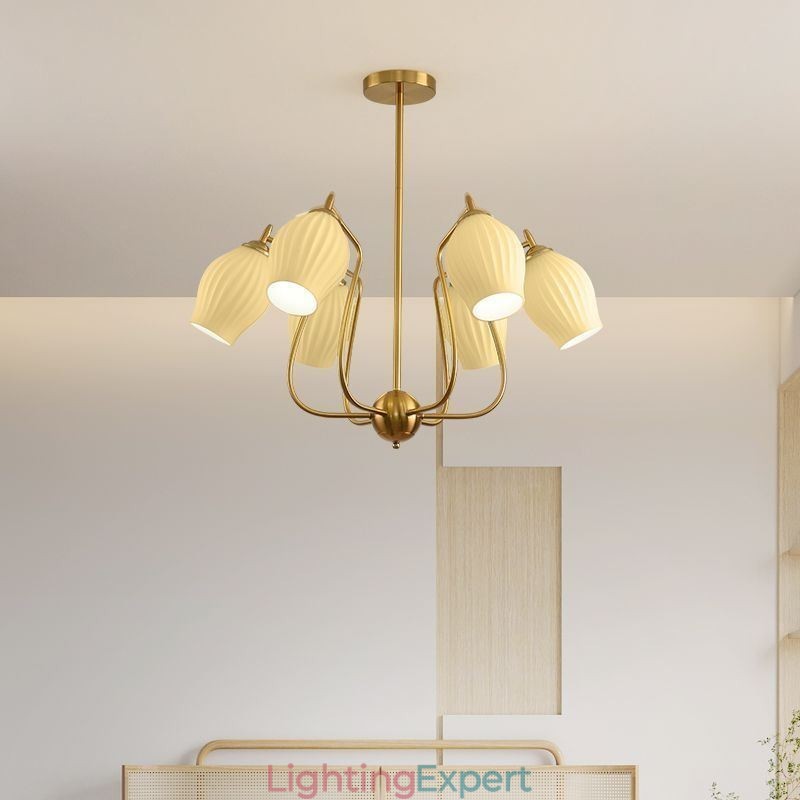 Nordic Pendant Light Creative Wrought Iron Copper Natural Color Stamen Ceiling Light