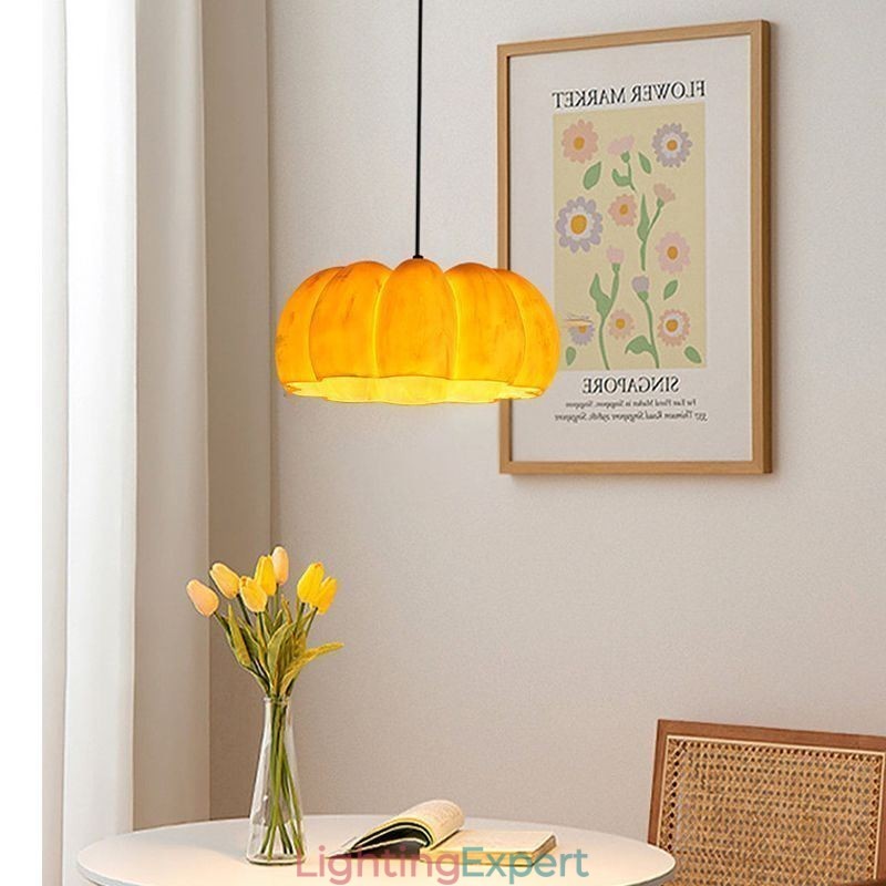 Single Head Pumpkin Pendant Light Japanese Retro Ceiling Light