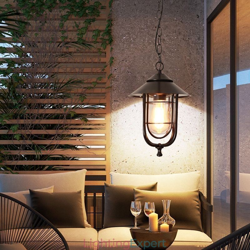 American Retro Outdoor Light Waterproof Birdcage Shape Pendant Light Garden