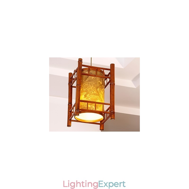 Retro Lantern Wood Bamboo Chandelier