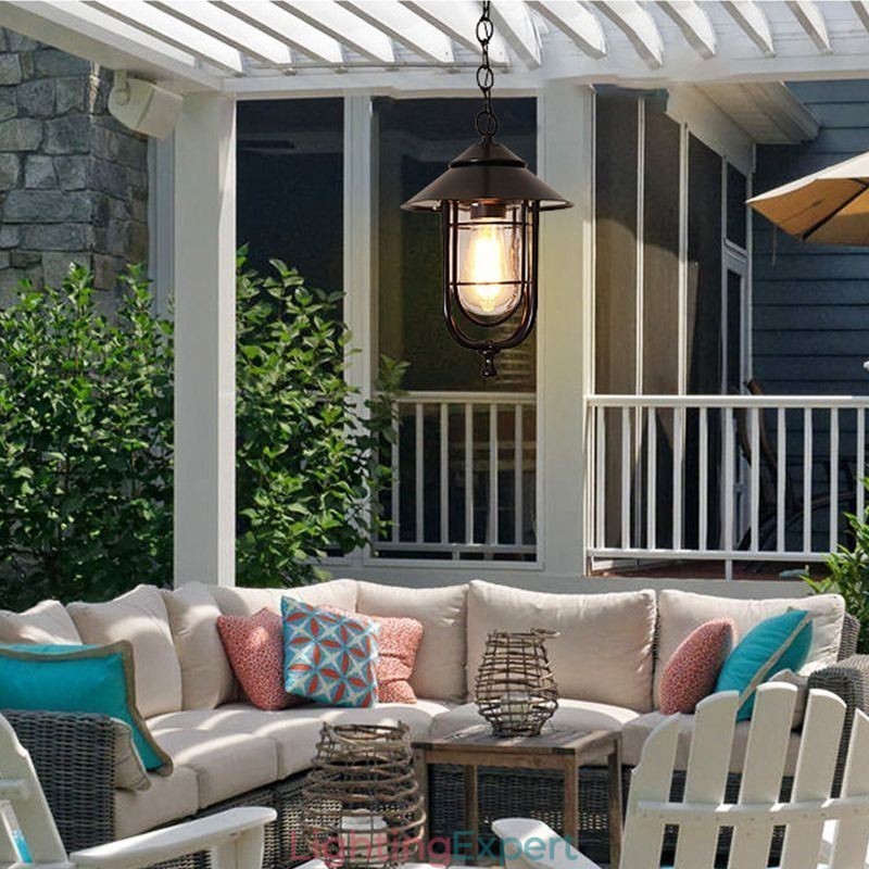 American Retro Outdoor Light Waterproof Birdcage Shape Pendant Light Garden