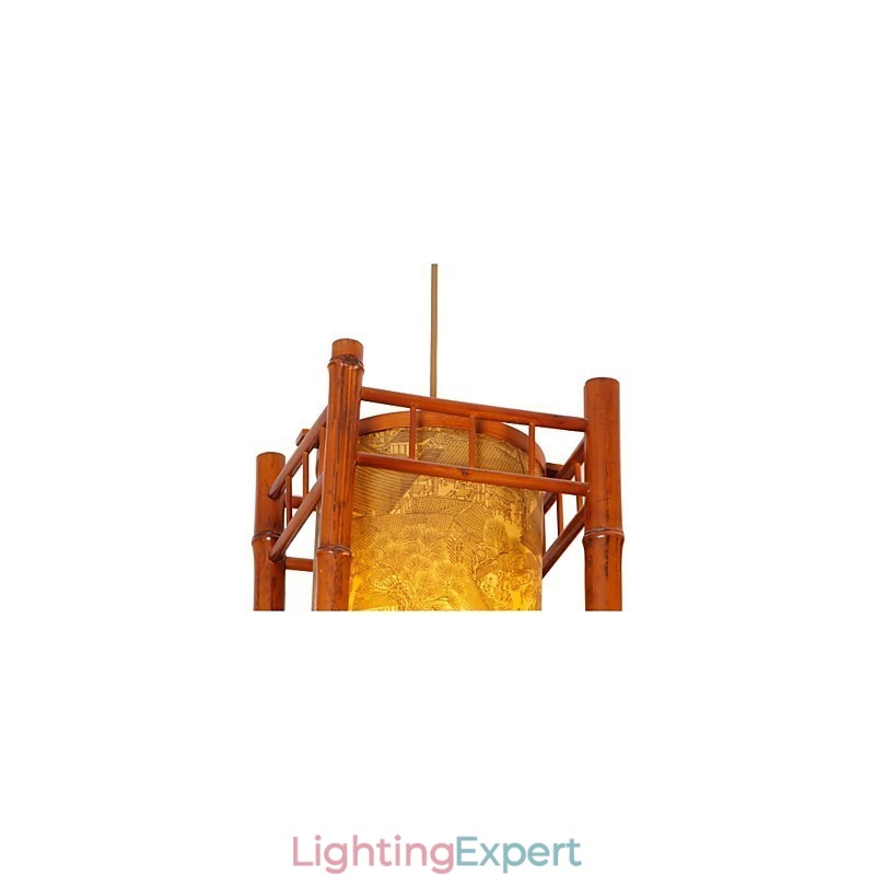 Retro Lantern Wood Bamboo Chandelier