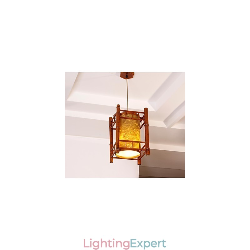 Retro Lantern Wood Bamboo Chandelier