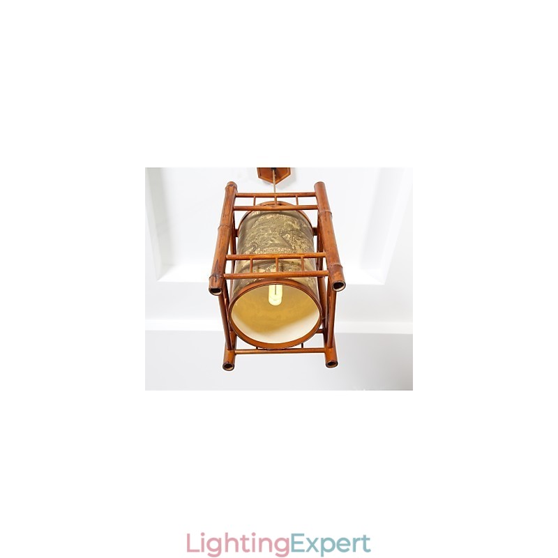 Retro Lantern Wood Bamboo Chandelier